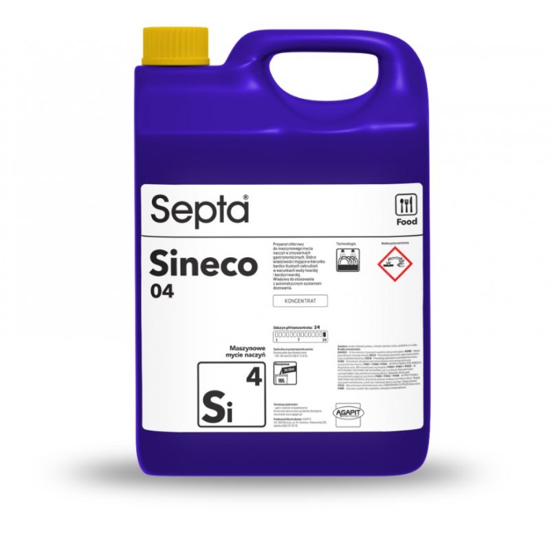Septa Sineco 04 Si4 profesjonalny płyn do mycia naczyń w zmywarkach gastronomicznych woda bardzo twarda